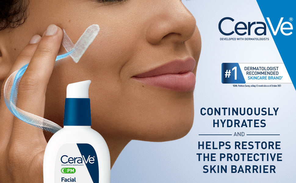 CeraVe PM Facial Moisturizing Lotion with Hyaluronic Acid & Niacinamide,Ultra-Lightweight,Oil-Free Moisturizer for Face,3 Ounce