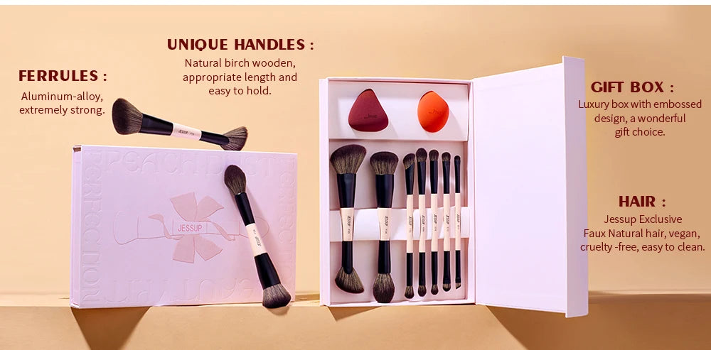 Jessup Double-Sided Makeup Brush Set with Sponge