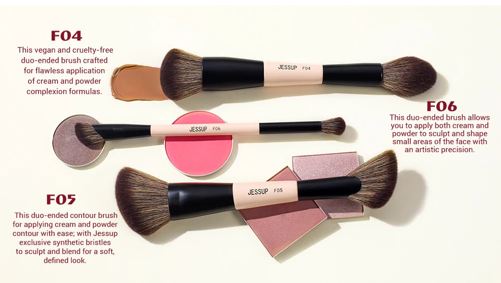 Jessup Double-Sided Makeup Brush Set with Sponge