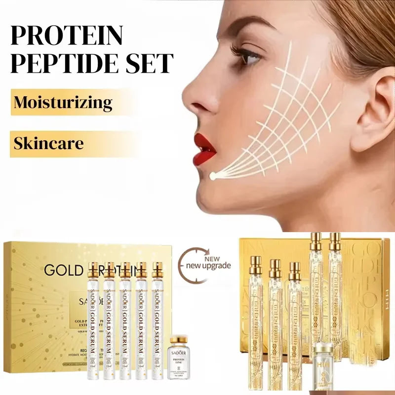 Soluble Face Lifting Threads Collagen Facial Essence Protein Peptide Gold Silk Wire Face Serum for Anti-Aging Firming Skin