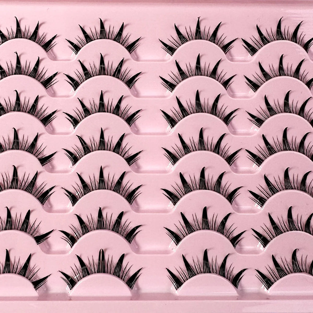 New 14/10/7/5Pairs Manga Lashes Natural Eyelashes Soft Cross Wispy Clear Band False Eyelashes Doll Eyes Lashes Cosplay Extension