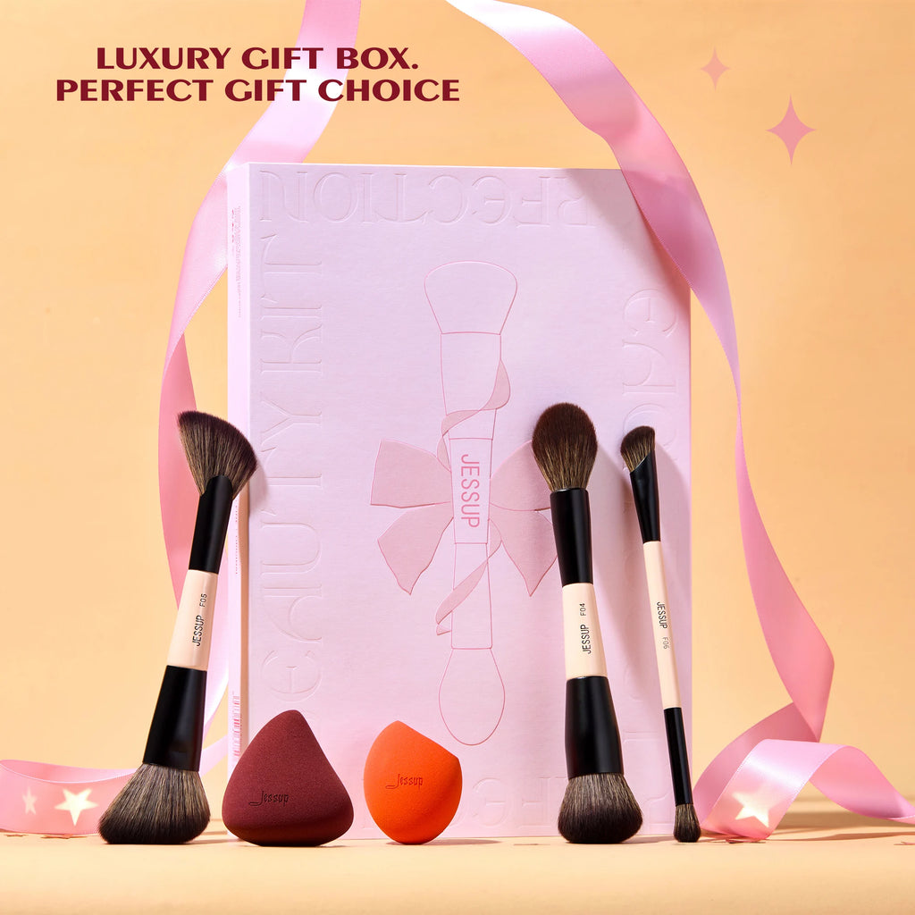 Jessup Double-Sided Makeup Brush Set with Sponge