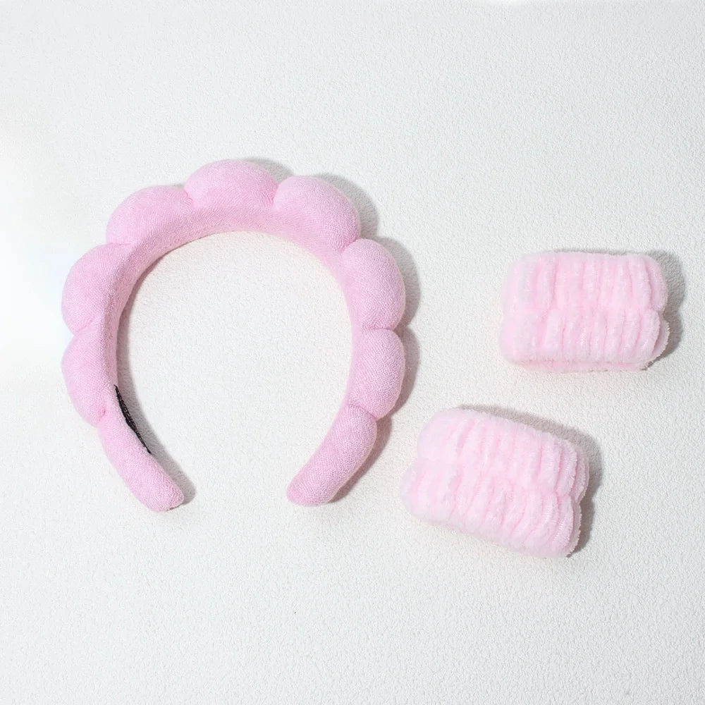 3PCS Stylish Washing Headband Set Wristbands Scrunchies Spa Bubble Headband for Washing Face Makeup Shower Skincare