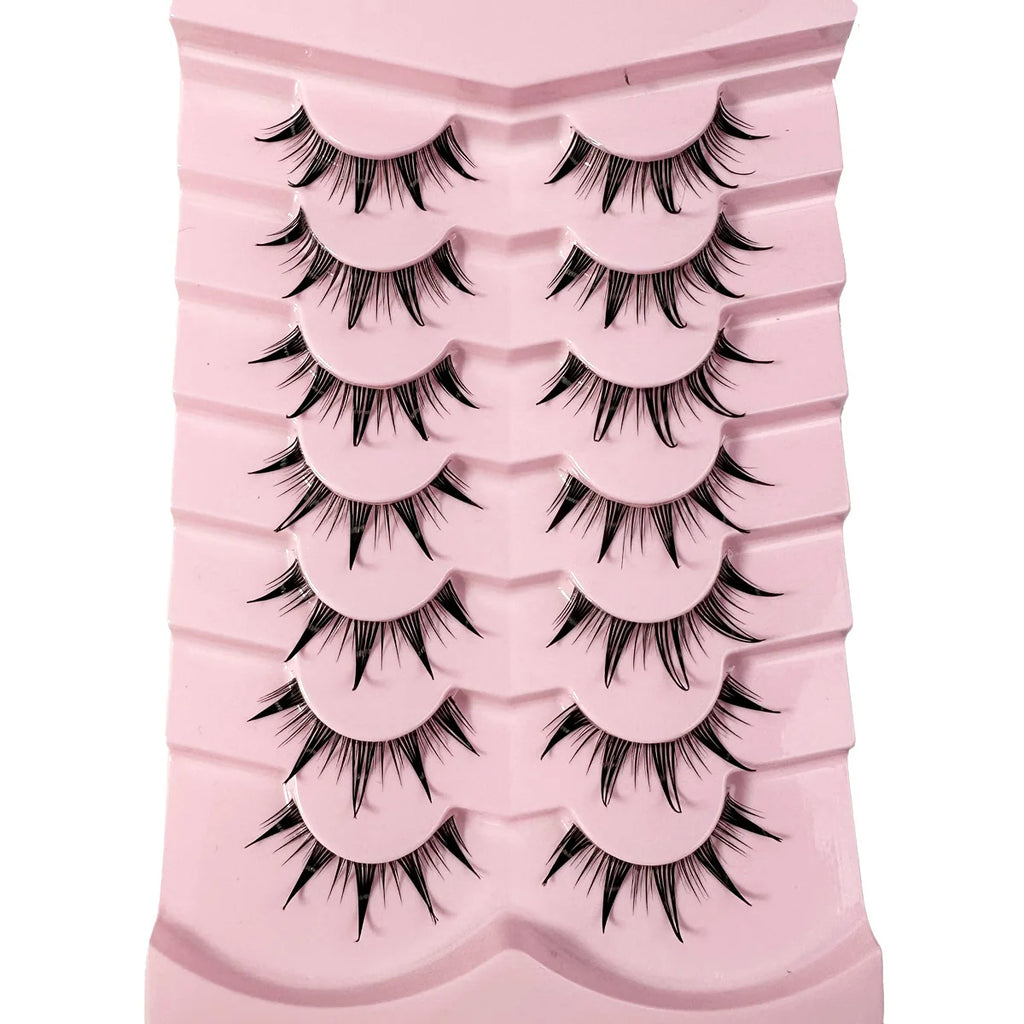 New 14/10/7/5Pairs Manga Lashes Natural Eyelashes Soft Cross Wispy Clear Band False Eyelashes Doll Eyes Lashes Cosplay Extension