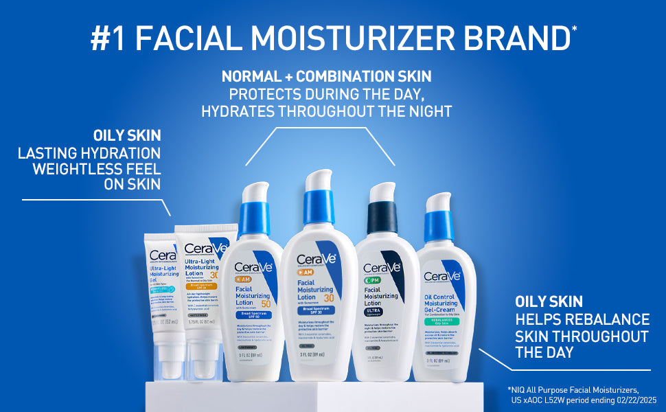 CeraVe PM Facial Moisturizing Lotion with Hyaluronic Acid & Niacinamide,Ultra-Lightweight,Oil-Free Moisturizer for Face,3 Ounce